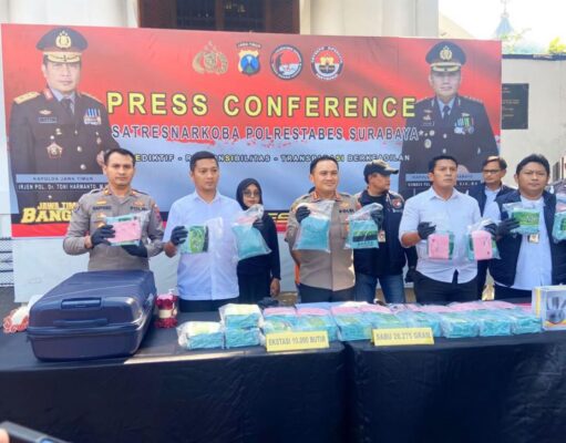 Polrestabes Surabaya Ungkap Peredaran Narkoba, Tersangka Pengedar Sabu 28 Kg dan Ribuan Ekstasi Berhasil Diamankan