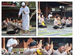 Personil Polres Jembrana Beragama Hindu Bersama Kapolres Laksanakan Kegiatan Binrohtal