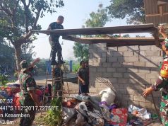 Hadir Di Tengah Masyarakat, Anggota Koramil Kesamben Bantu Perbaiki Rumah Warga Binaannya