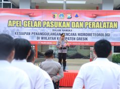 Dalam Rangka Penanggulangan Bencana, Polres Gresik Gelar Pasukan dan Peralatan
