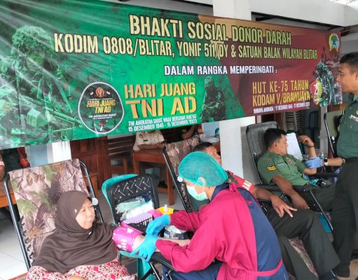 Sambut Hari Juang TNI AD Ke – 78 Dan HUT Ke – 75 Kodam V/Brw Tahun 2023, Kodim 0808/Blitar Gelar Bhakti Sosial Donor Darah