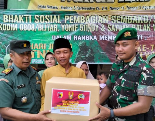 Peringati Hari Juang TNI AD Ke – 78 Dan HUT Ke – 75 Kodam V/Brw Tahun 2023, Kodim 0808/Blitar Gelar Bhakti Sosial Pembagian Sembako / Santunan