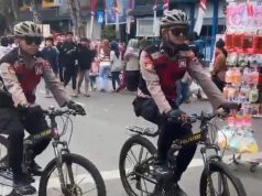 Berikan Rasa Aman, Sat Samapta Polres Grobogan Patroli Sepeda di CFD Purwodadi