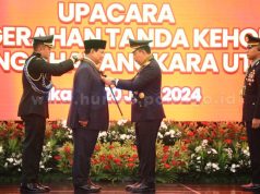 Menhan Prabowo Subianto Terima Penghargaan Tanda Kehormatan Bintang Bhayangkara Utama Polri