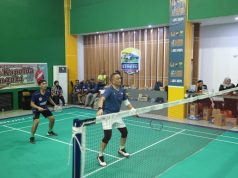 Eksibisi Match Kapolda Jatim Vs Juara 1 Turnamen Bulutangkis Antar Media di Hari Bhayangkara ke- 78