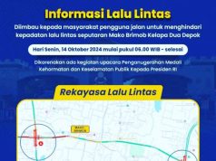 Rute Rekayasa Lalu Lintas Diberlakukan di Kawasan Depok