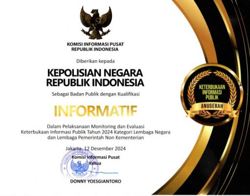 Polri Raih Predikat Informatif Dalam Penganugerahan Keterbukaan Informasi Publik 2024