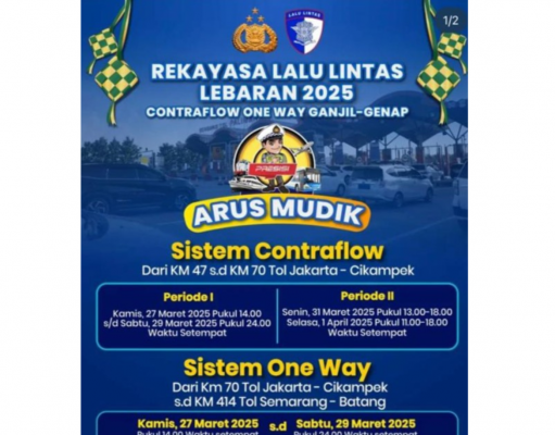 Jadwal Rekayasa Lalu Lintas Mudik Lebaran 2025: Contra Flow, One Way, dan Ganjil Genap