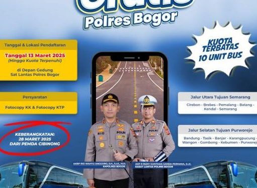 Polres Bogor Siapkan Mudik Gratis, 10 Bus Siap Antar Pemudik ke Semarang dan Purwarejo