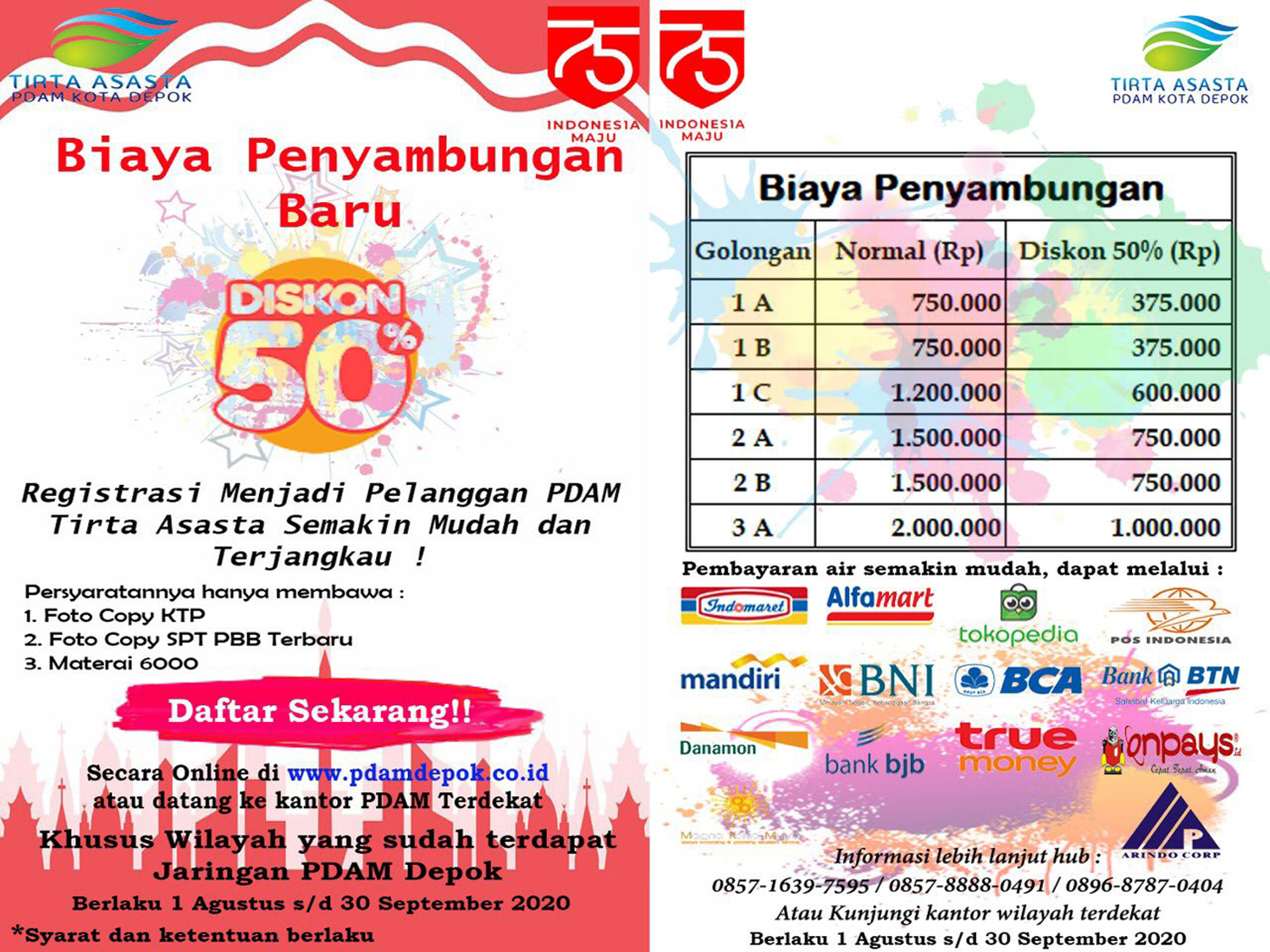 Diskon 50 Persen Sambungan Baru Sambut HUT RI dan HUT PDAM Kota Depok