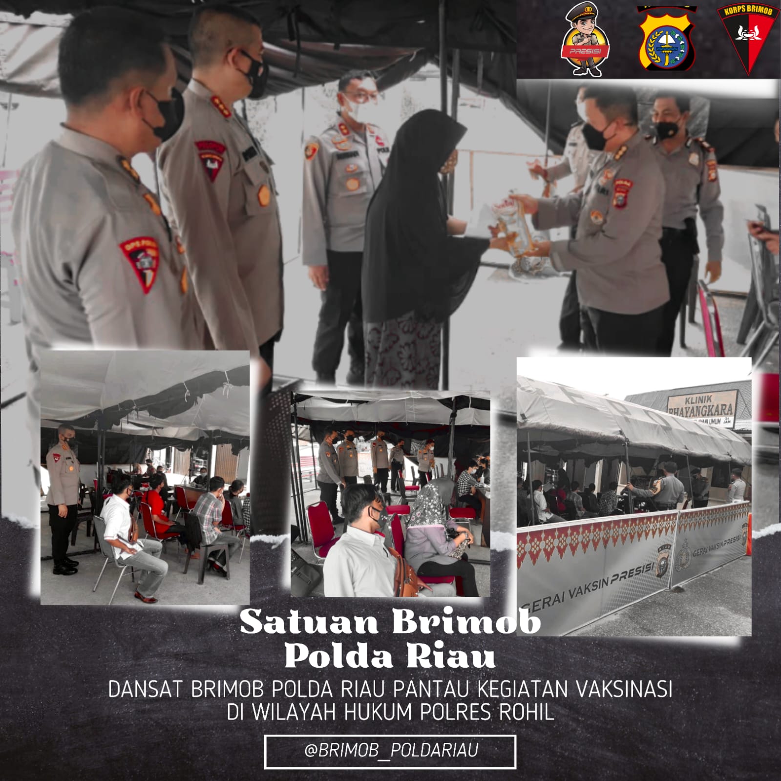 Dansat Brimob Polda Riau Pantau Kegiatan Vaksinasi di Wilayah Hukum Polres Rohil