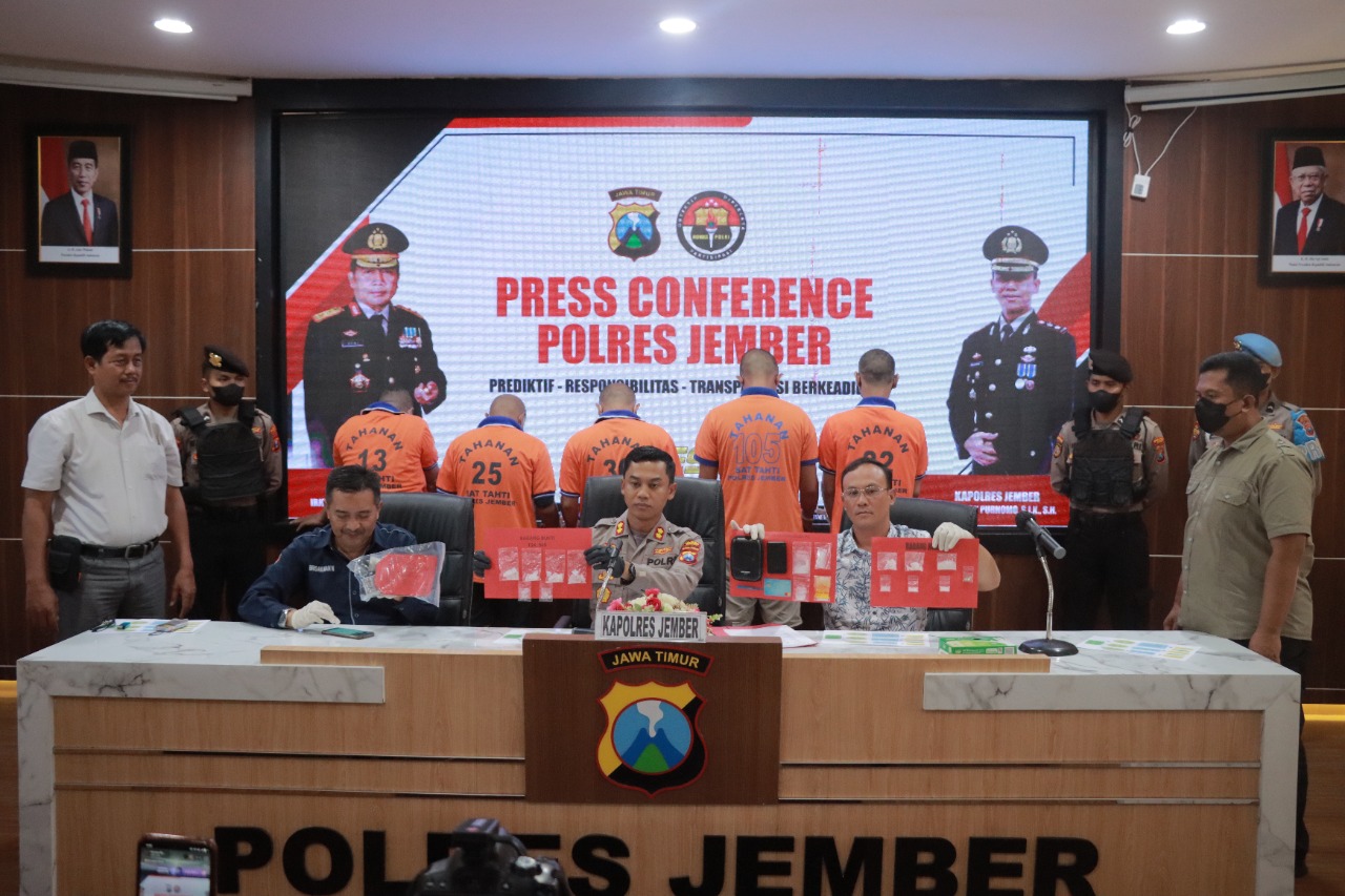 Polres Jember Berhasil Amankan 5 Tersangka Kasus Peredaran Narkoba