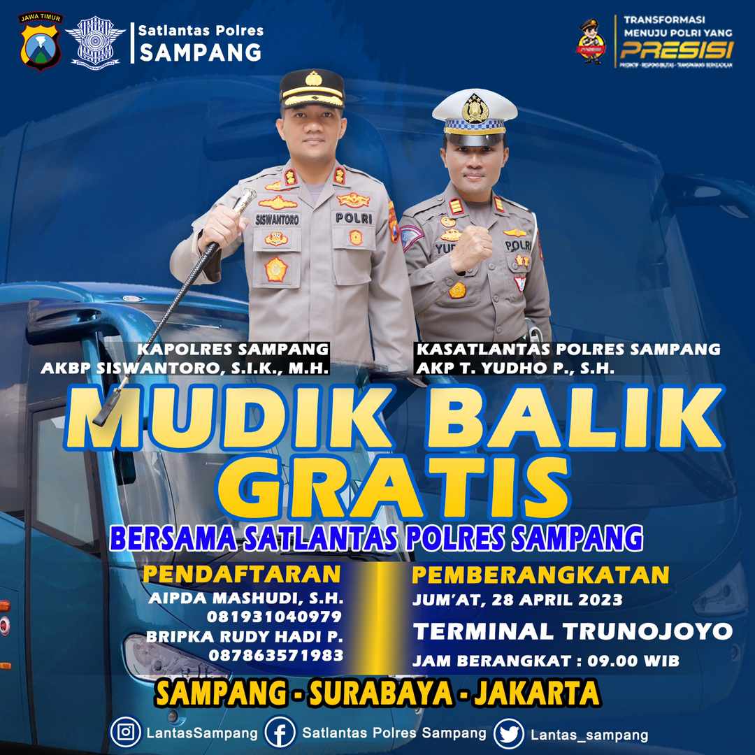 Polres Sampang Siapkan 2 Bus Untuk Balik Mudik Gratis Tujuan Surabaya dan Jakarta