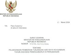 Terbitkan Edaran THR Keagamaan 2024, Menaker: Harus Dibayar Penuh, Tak Boleh Dicicil