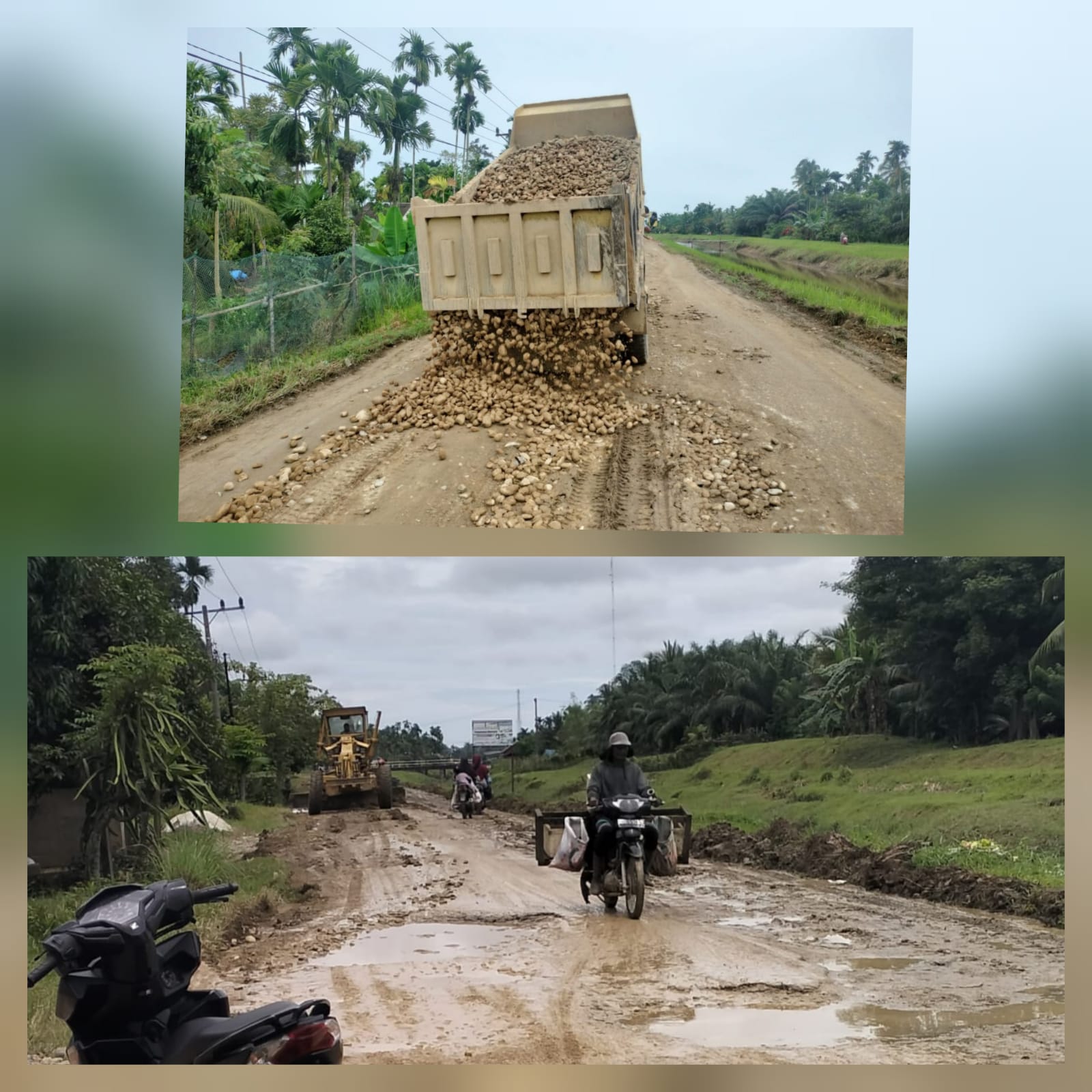 Tak Kunjung Diperbaiki Pemerintah, Warga Langkahan Gotong Royong Perbaiki Jalan