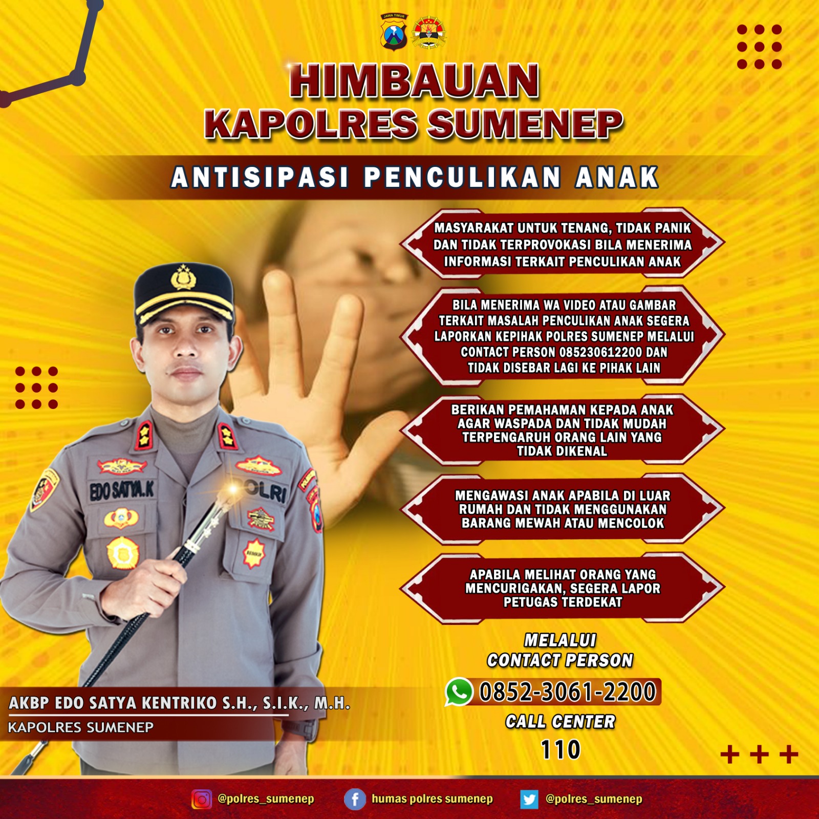 Kapolres Sumenep Sampaikan Lima Himbauan Terkait Isu Penculikan Anak