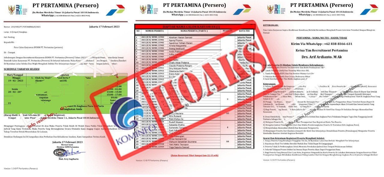 Waspada Penipuan! Surat Panggilan Tes Kerja Calon Karyawan Mengatasnamakan PT Pertamina